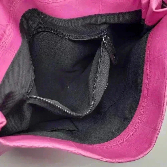 BCBGENERATION Jumbo Purple Black Tote Bag Zipper / Pockets Snap Button Medium - Picture 5 of 13